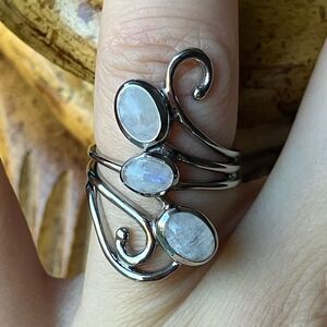 Natural Rainbow Moonstone Sterling Silver Ring Size 6